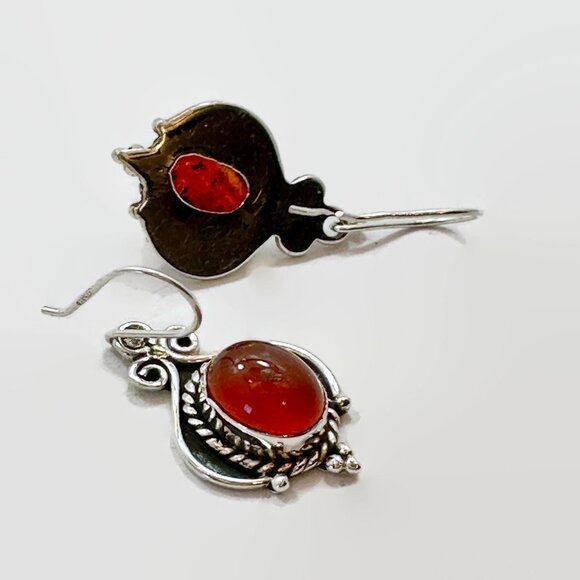 Red Carnelian Earrings, Sterling Silver, Pierced, Red Stone, Dangle Earrings - Picture 3 of 3